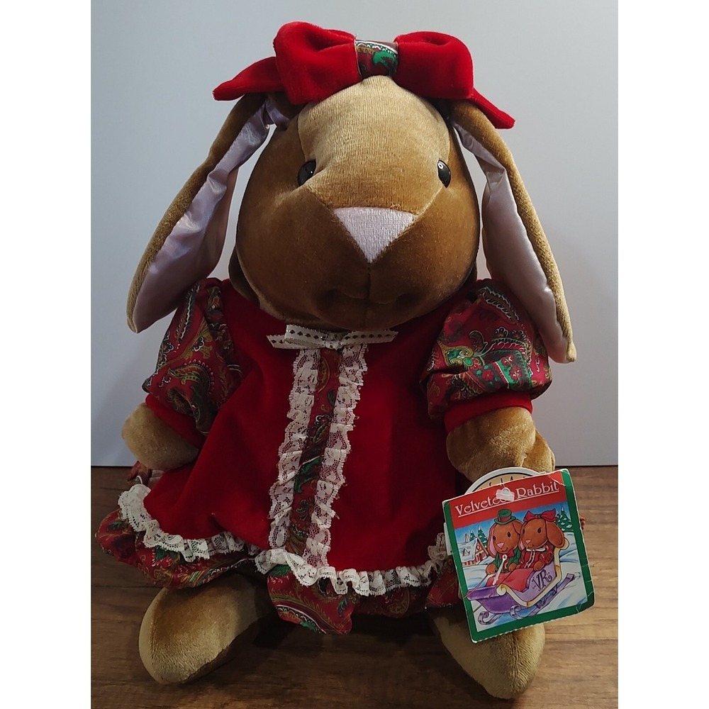 Vtg Toys R Us Velveteen Rabbit Plush Christmas Dress 1985 14" Stuffed Animal S4